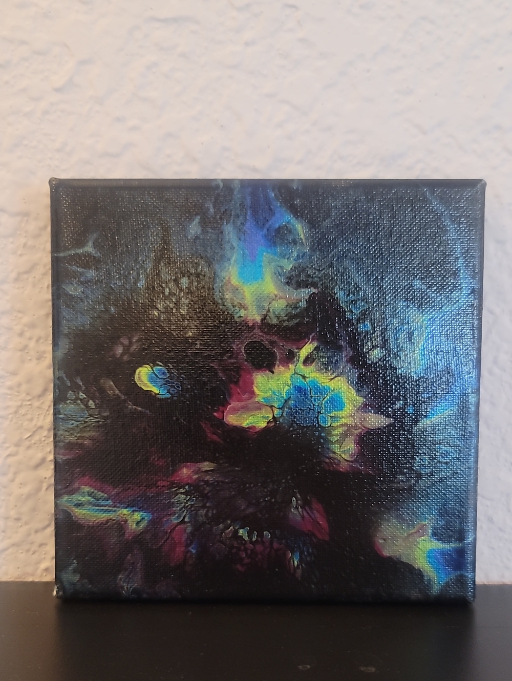 Abstract Neon Splash Canvas Art - Black with Blue & Yellow Accents